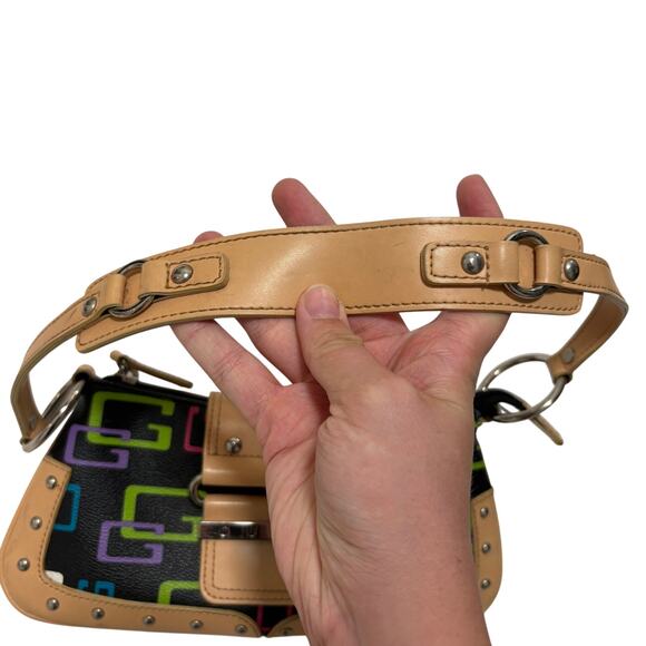 VTG Y2K 00's Guess Black Multi Color Monogram Murakami Style Baguette Bag Purse - Picture 3 of 6